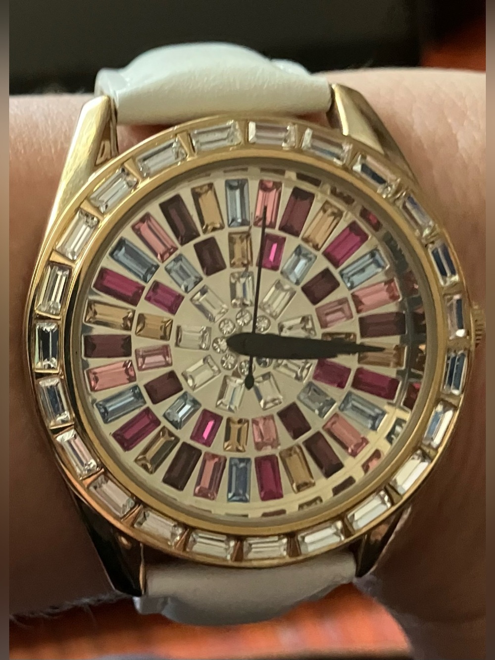 NEW in Box Real Collectibles by Adrienne rare Crystal Mosaic Watch w/white band